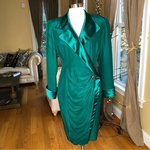 Vintage PSI Night Silk Wrap Power Dress Green 10 - Picture 1 of 14